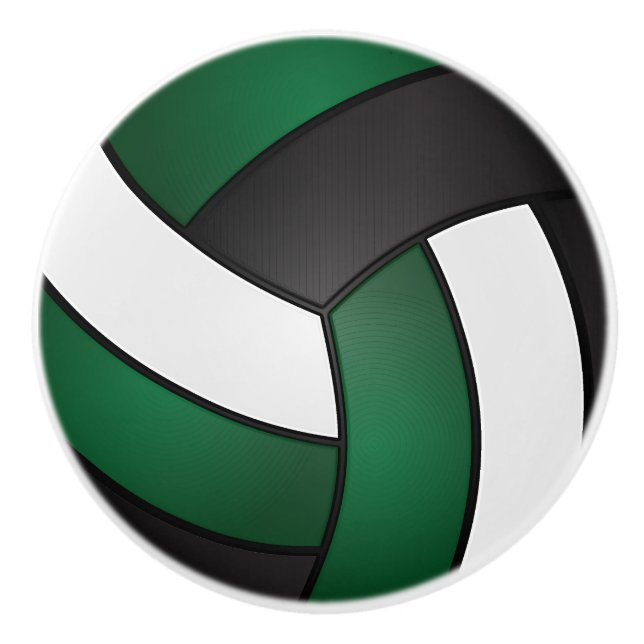 Pomo De Cerámica Voleibol verde oscuro, negro y blanco (Anverso)