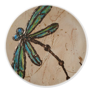 Pomo De Cerámica Vuelo de Beacht Blue y Green Dragonfly