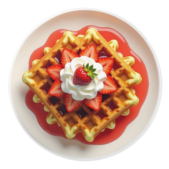 Pomo De Cerámica Waffles and Strawberries with Whipped Cream (Anverso)