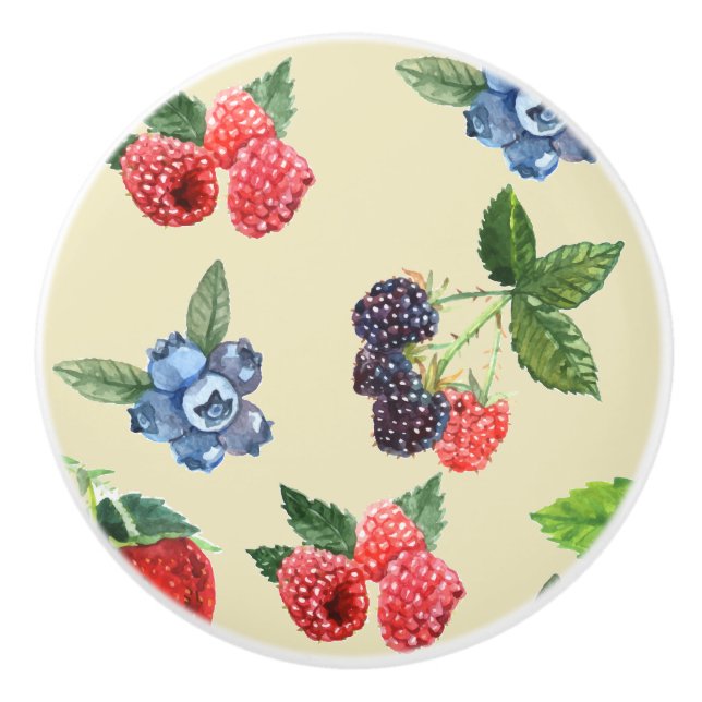 Pomo De Cerámica Watercolor Fresa Raspberry Curva Patrón (Anverso)