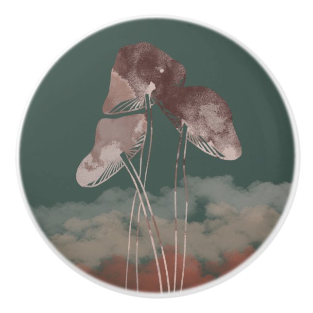 Pomo De Cerámica Watercolor Pastel Mushroom (Anverso)