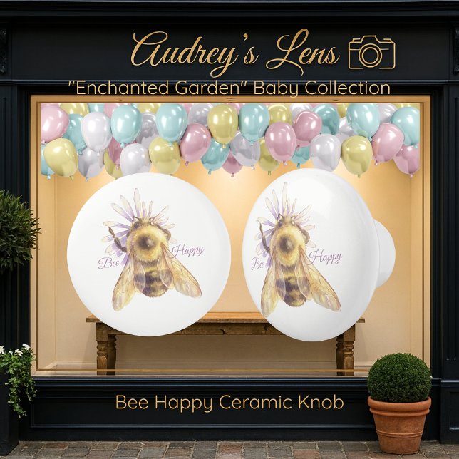 Pomo De Cerámica Whimsical Bumblebee & Wildflowers "Bee Happy" (Subido por el creador)