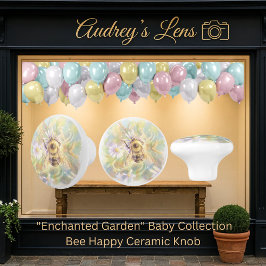 Pomo De Cerámica Whimsical Bumblebee & Wildflowers "Bee Happy"