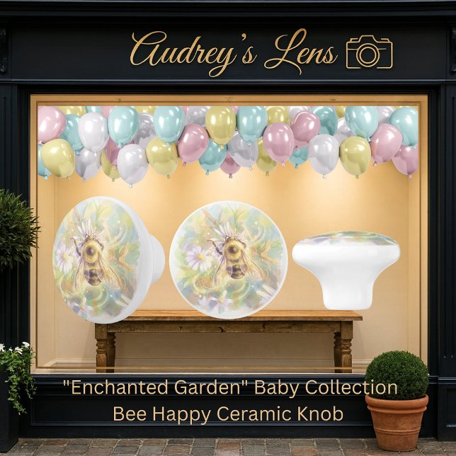 Pomo De Cerámica Whimsical Bumblebee & Wildflowers "Bee Happy" (Subido por el creador)