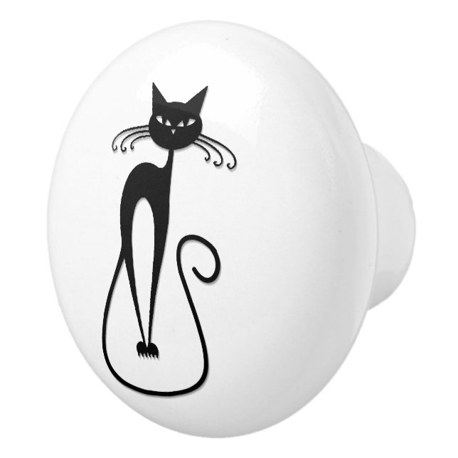 Pomo De Cerámica Whimsical Skinny Black Cat (Derecha)
