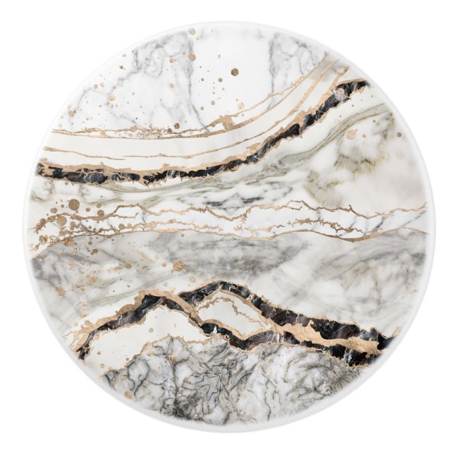 Pomo De Cerámica White and Black Marble Textures Abstract (Anverso)