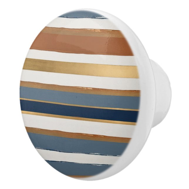 Pomo De Cerámica White blue gold and copper horizontal stripes (Derecha)