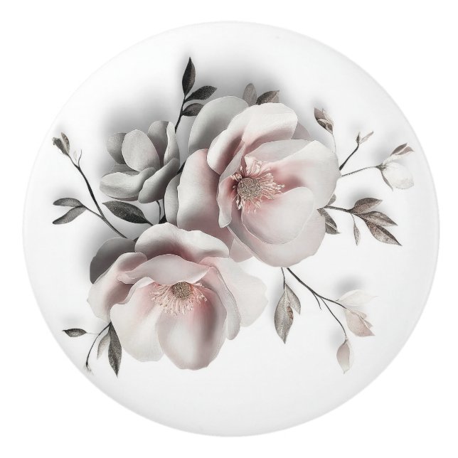 Pomo De Cerámica White Blush 3 D Flower (Anverso)