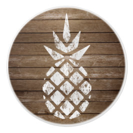 Pomo De Cerámica Whitewash Stamp Art Pineapple | Madera Rusa