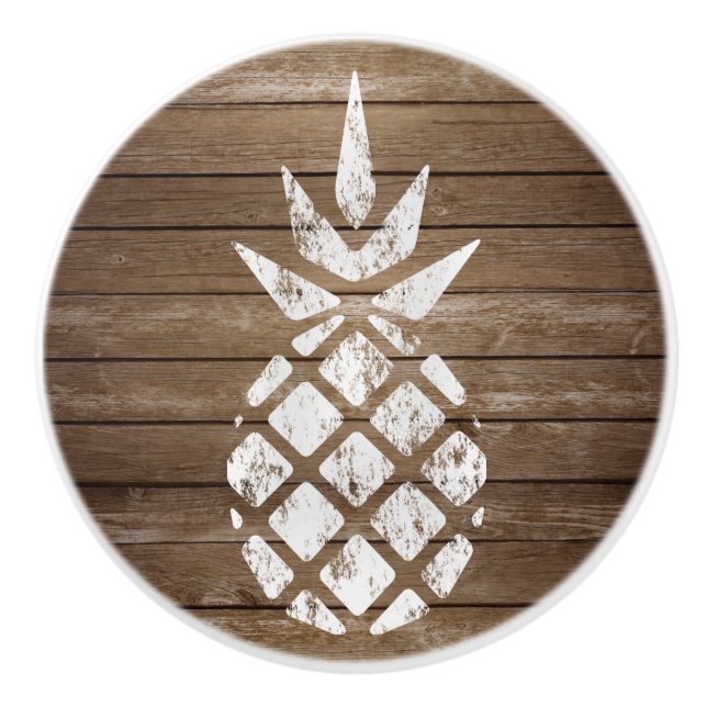 Pomo De Cerámica Whitewash Stamp Art Pineapple | Madera Rusa (Anverso)