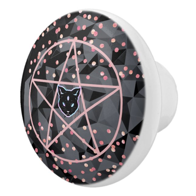 Pomo De Cerámica WiizyWitch Magic Witch Cosmic Cat Pentacle Magick (Derecha)
