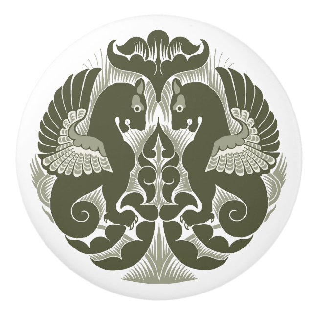 Pomo De Cerámica William De Morgan Green Griffins Ceramic Pull (Anverso)