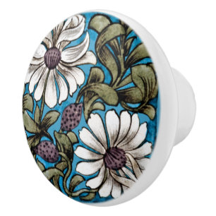 Pomo De Cerámica William * De Morgan Sprig de flores Verde azulado 