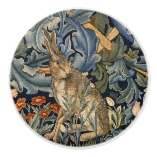 Pomo De Cerámica William Morris Forest Rabbit Floral Art Nouveau (Anverso)