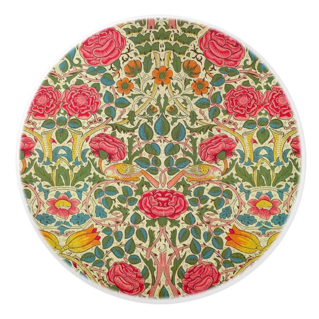 Pomo De Cerámica William Morris Rosa Floral Chintz Pink (Anverso)