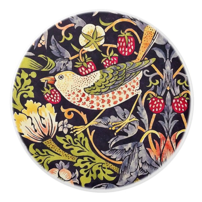 Pomo De Cerámica William Morris Strawberry Thief Floral Art Nouveau (Anverso)