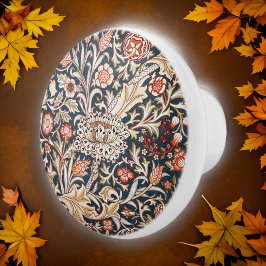 Pomo De Cerámica William * Morris Trent Floral Red Indigo Gold