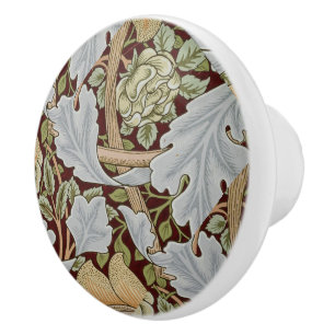 Pomo De Cerámica William Morris Vintage Flor Floral Blanco Rojo