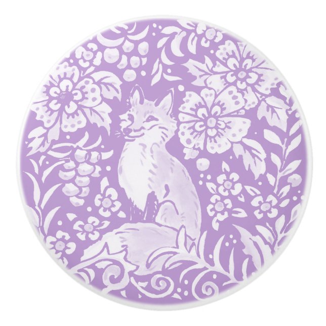 Pomo De Cerámica Wisteria Purple Fox Floral Forest Woodland (Anverso)