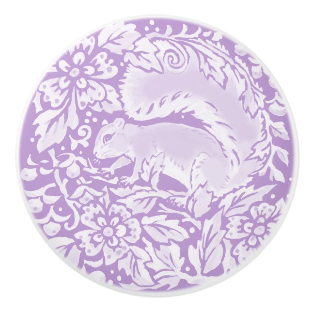 Pomo De Cerámica Wisteria Púrpura Ardilla Floral Bosque Woodland (Anverso)