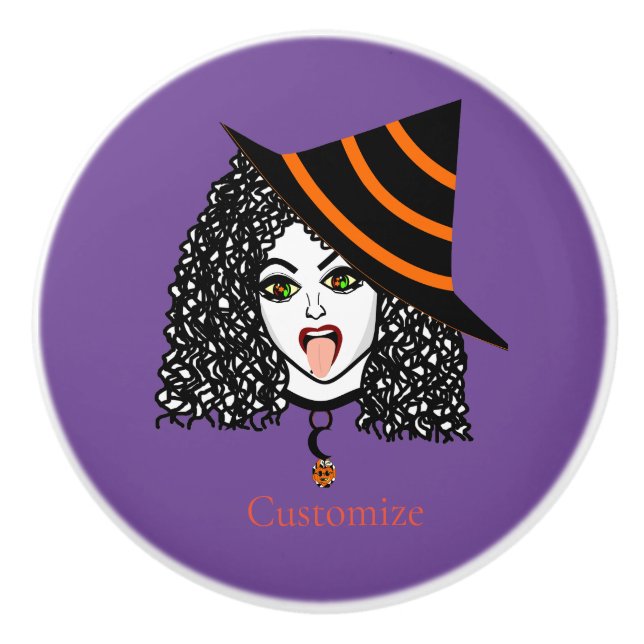 Pomo De Cerámica Witch Thunder_Cove con cabello rizado (Anverso)