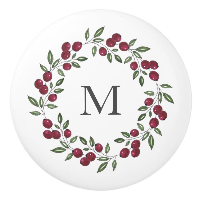 Pomo De Cerámica Wreath de Berries Rojas (Anverso)