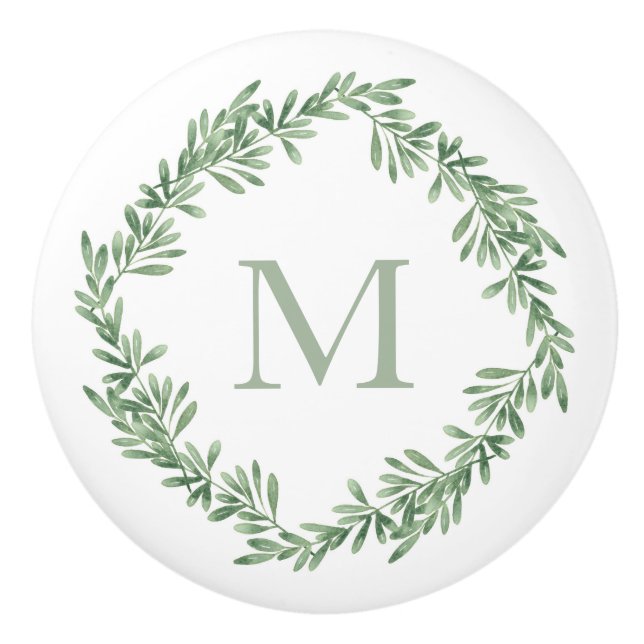 Pomo De Cerámica Wreath de color de agua Rosemary (Anverso)