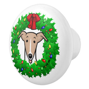 Pomo De Cerámica Wreath & Lights Whippet - Amanecer y blanco