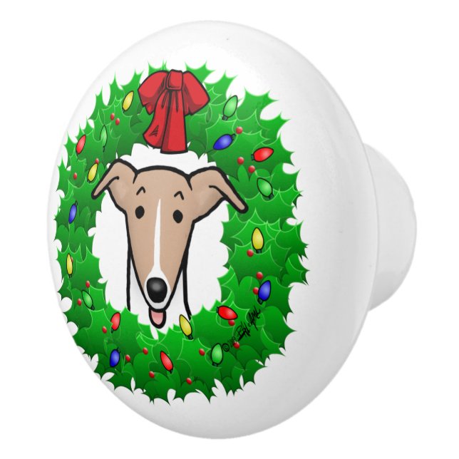 Pomo De Cerámica Wreath & Lights Whippet - Amanecer y blanco (Derecha)