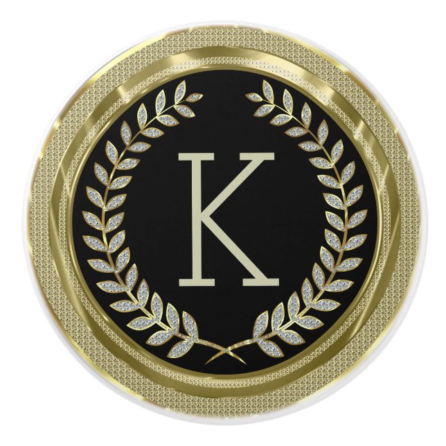 Pomo De Cerámica Wreath Purpurina Blanco Negro Y Faux Gold (Anverso)