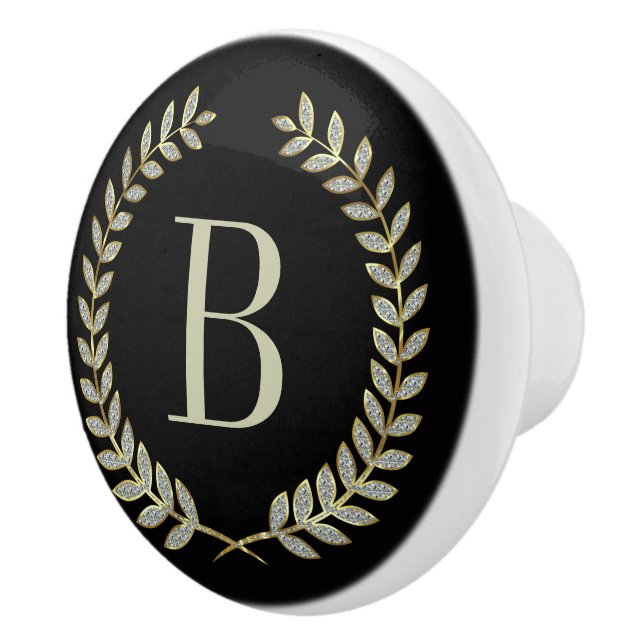 Pomo De Cerámica Wreath Purpurina Negro Y Faux (Derecha)