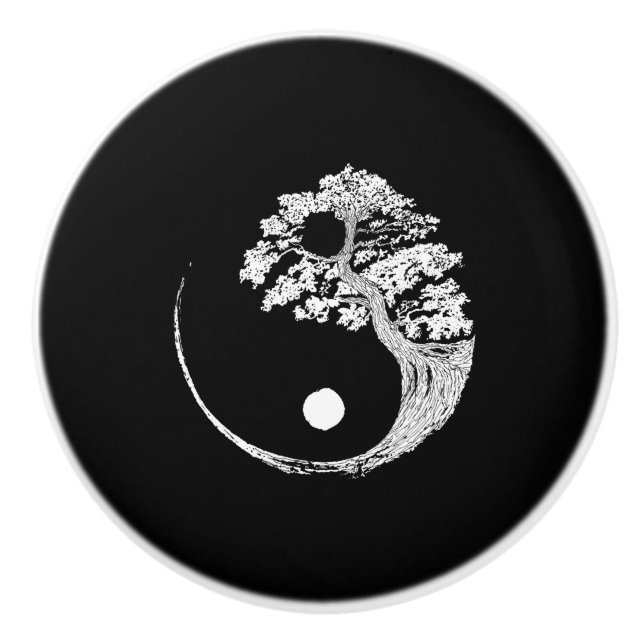 Pomo De Cerámica Yin Yang Bonsai Árbol Budista Japonés Zen (Anverso)