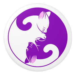 Pomo De Cerámica Yin Yang Cats Purple Decour
