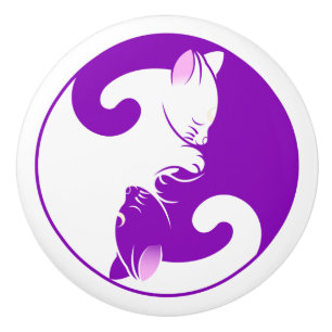 Pomo De Cerámica Yin Yang Cats Purple Decour