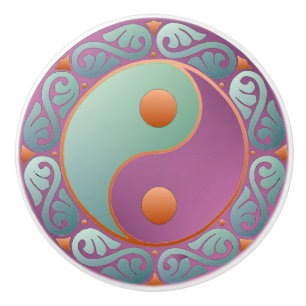 Pomo De Cerámica yin yang medallion violeta turquesa