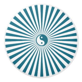 Pomo De Cerámica Yin-Yang Sun Wheel-Blue/White