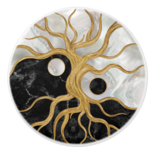 Pomo De Cerámica Yin Yang Tree - Marbles y oro