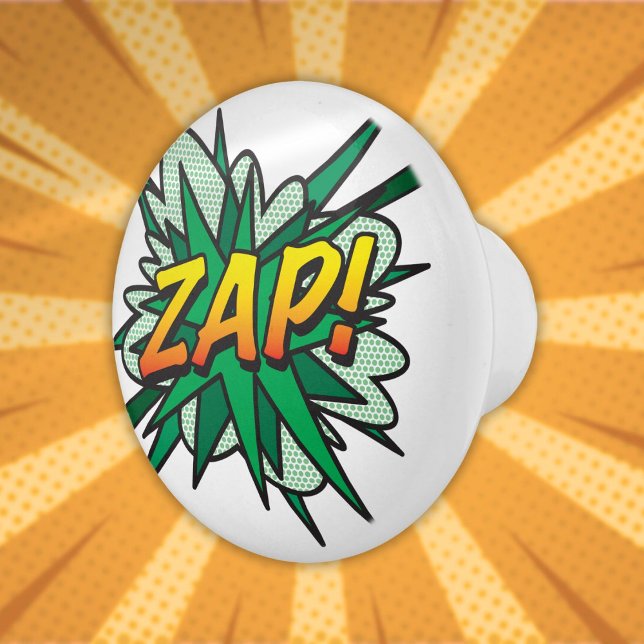 Pomo De Cerámica ZAP Fun Retro Libro Pop Art (ZAP Fun Retro Comic Book Pop Art Ceramic Knob)