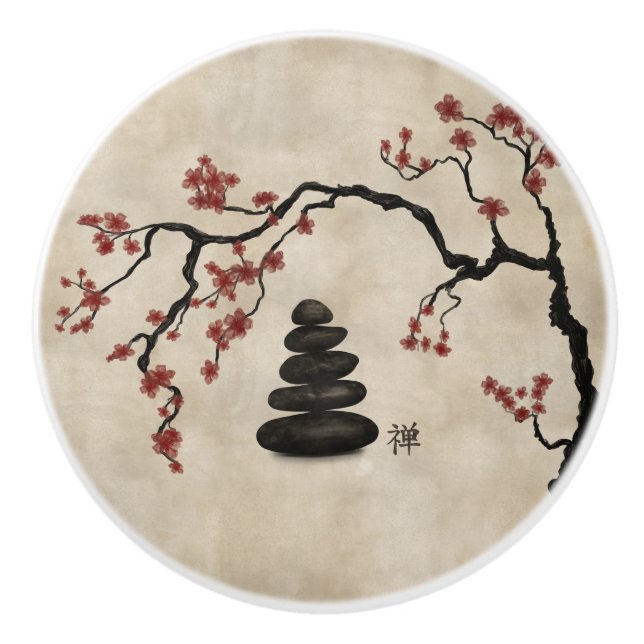 Pomo De Cerámica Zen piedras Sakura Árbol (Anverso)