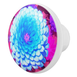 Pomo De Cerámica Zinnia azul bonito en el jardín de verano morado