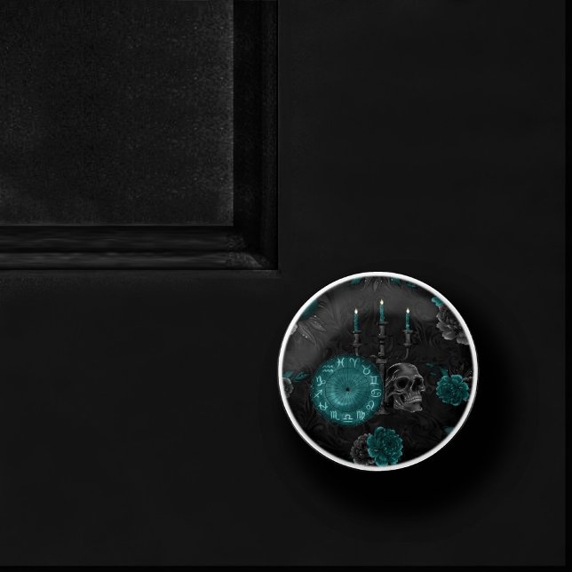 Pomo De Cerámica Zodiac Magic | Rosas de cráneo gótico verde oscuro (Subido por el creador)