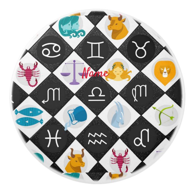 Pomo De Cerámica Zodiac Sun Rótulo Astrología Calendario Thunder_Co (Anverso)