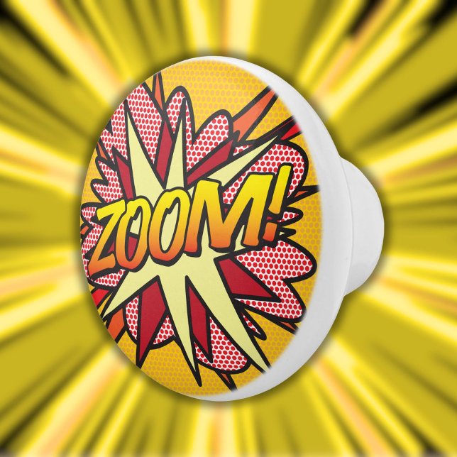 Pomo De Cerámica ZOOM Fun Retro Libro Pop Art (ZOOM Fun Retro Comic Book Pop Art Ceramic Knob)