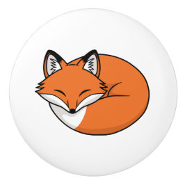 Pomo De Cerámica Zorro de dibujos animados durmiendo