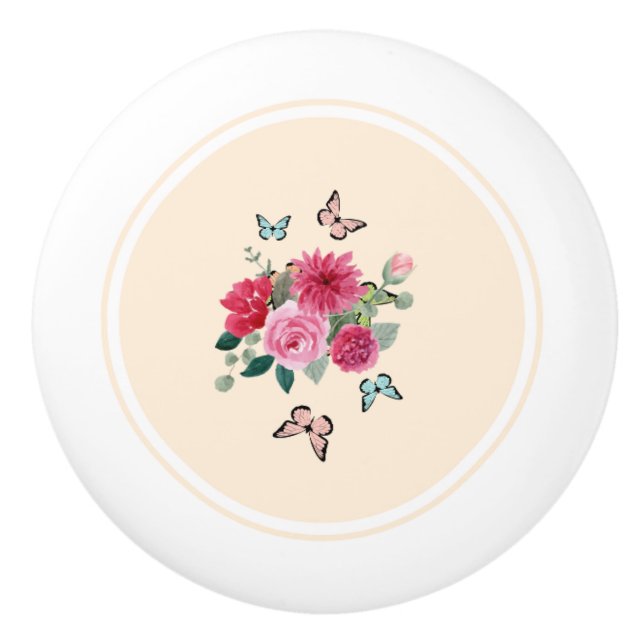 Pomo de drenaje de cerámica - floral (Anverso)