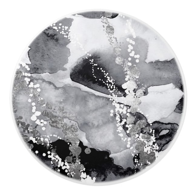 Pomo de empuje de cerámica negra, blanca y gris (Anverso)