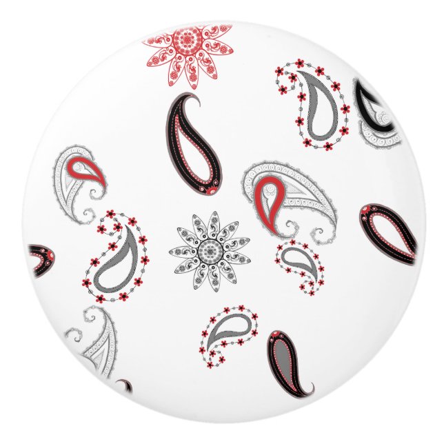 Pomo retro rojo de cerámica Paisley (Anverso)