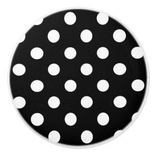 Pomos de cerámica - Fondo negro de puntos de polka