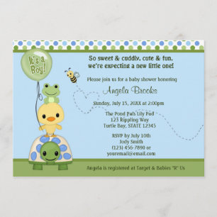 Pond Pals Pato Baby Shower Invitación Tortuga de r