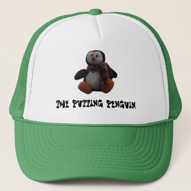 Poner el gorra del camionero del pingüino (Anverso)